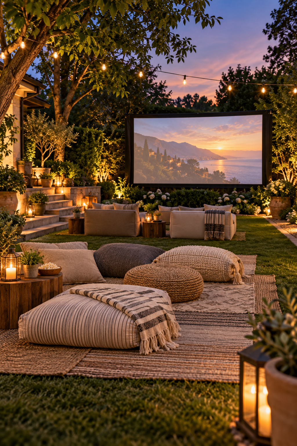 Layer Weather-Ready Floor Cushions for a magical garden movie night