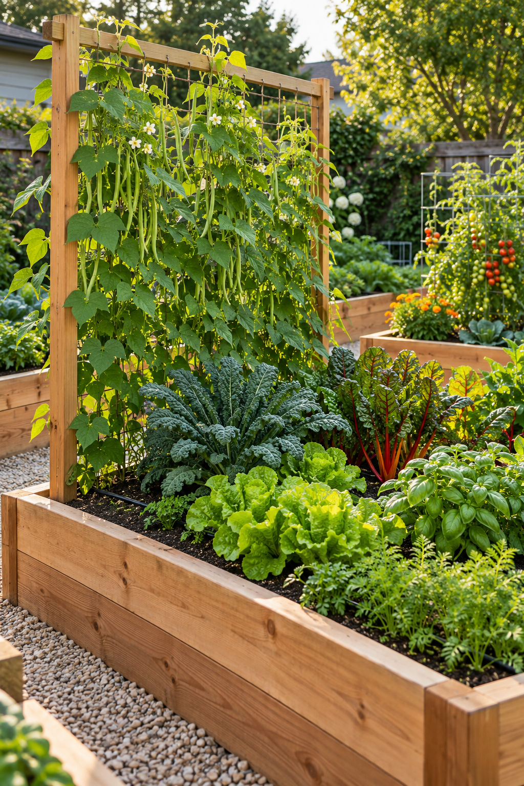 Add a Vertical Trellis for Beans in a small backyard garden