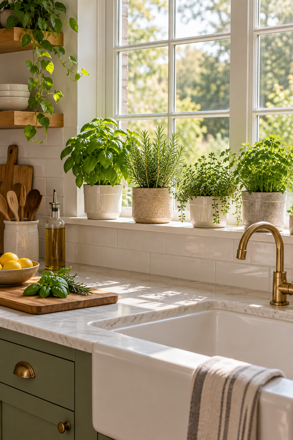 Style Herbs on a Sunny Kitchen Ledge