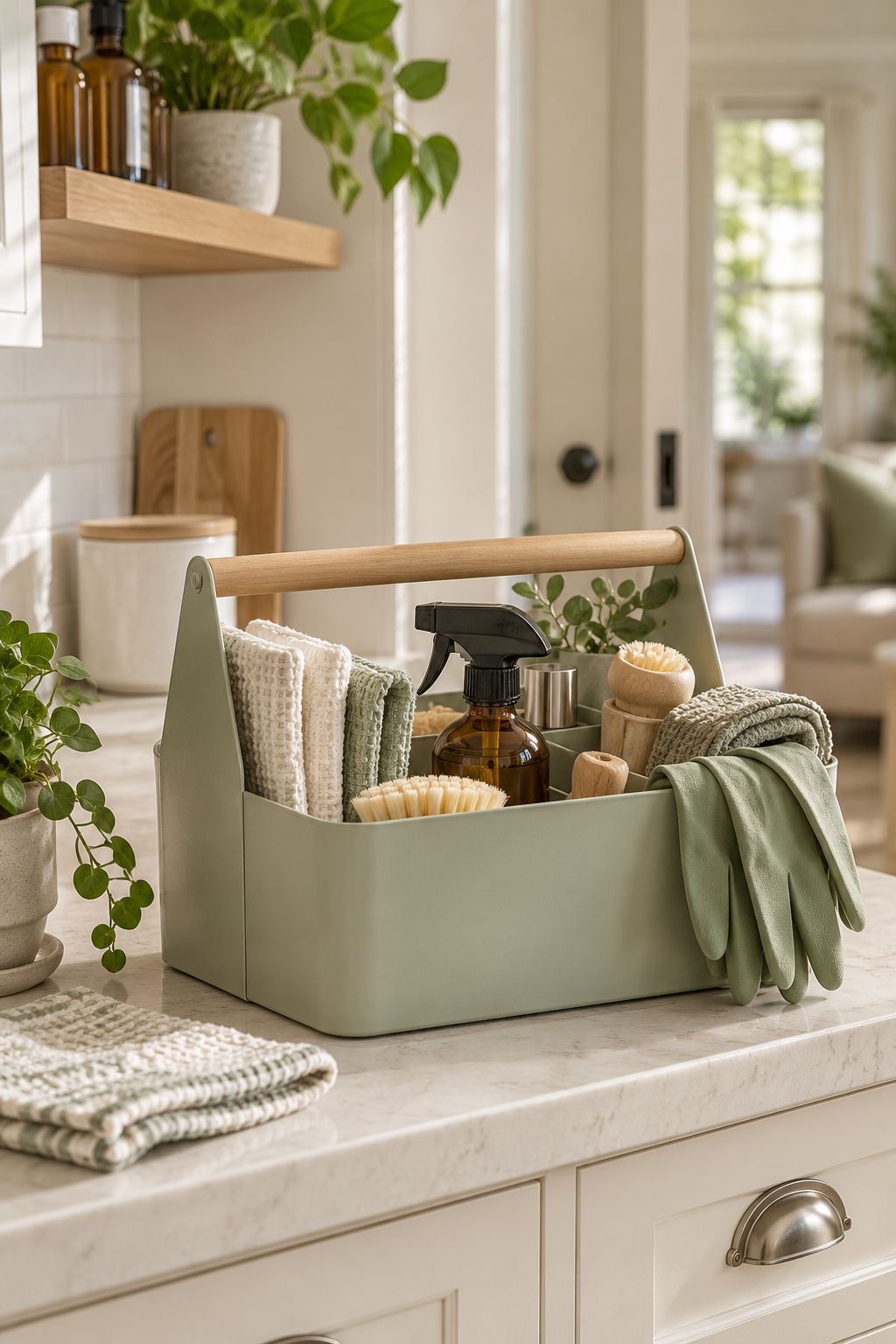 Create a Portable Everyday Cleaning Caddy in an organized naturally minded cleaning station