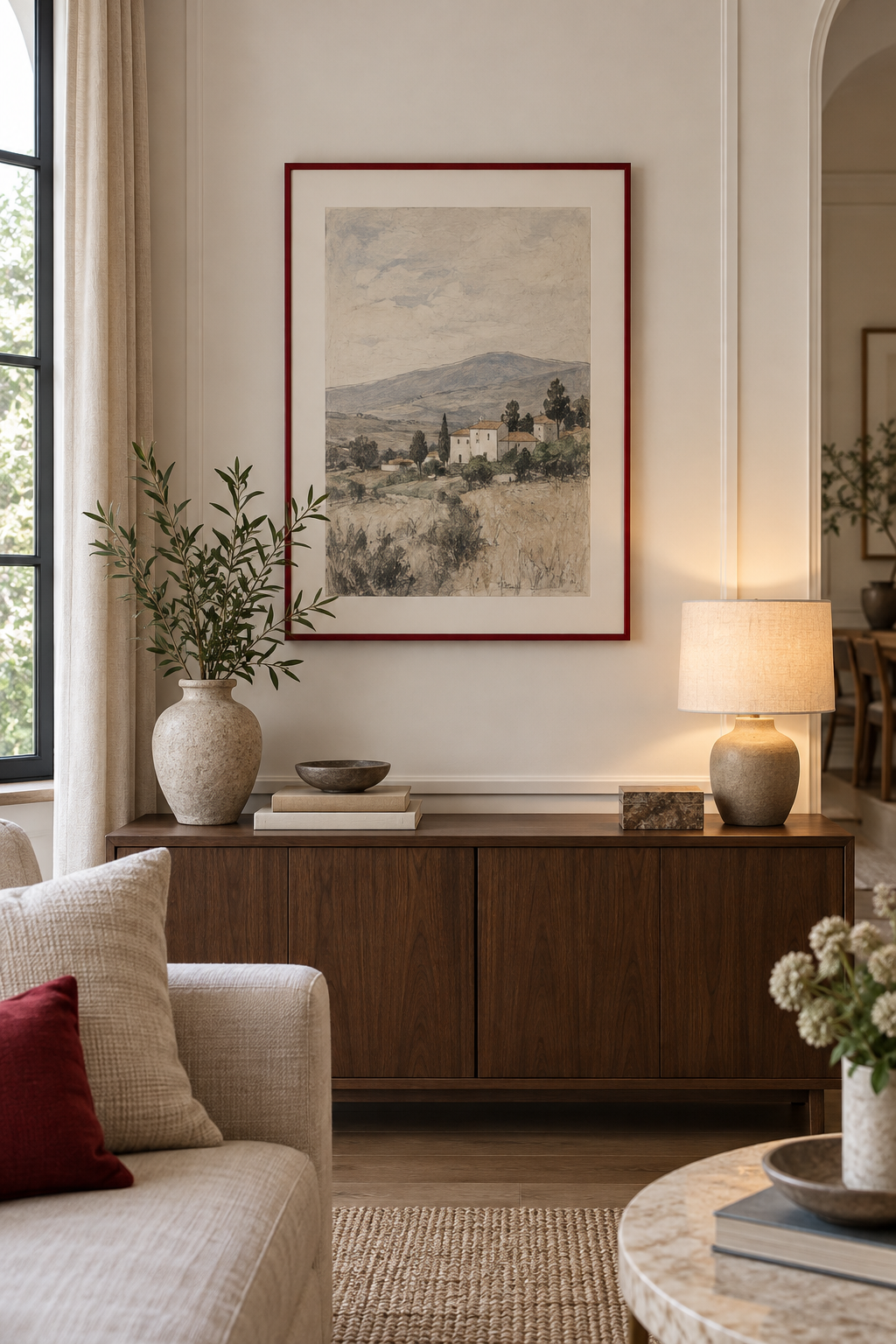 Frame Neutral Art with a Slim Red Border