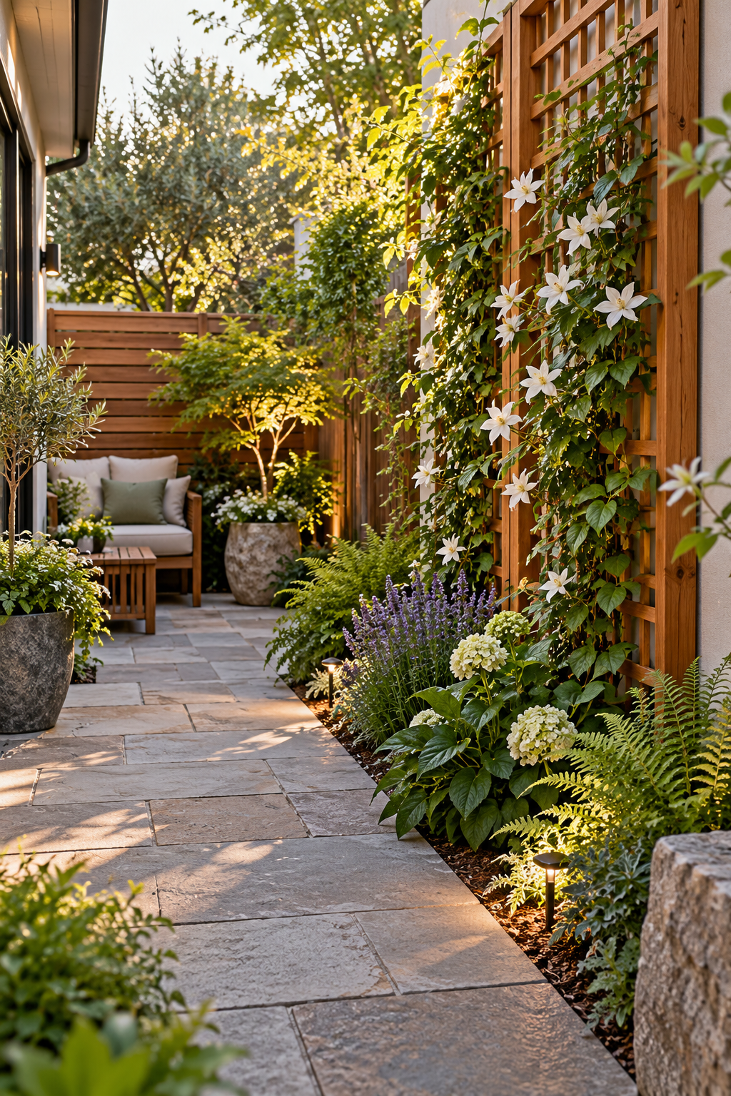 Grow Up with a Cedar Trellis in a small backyard garden