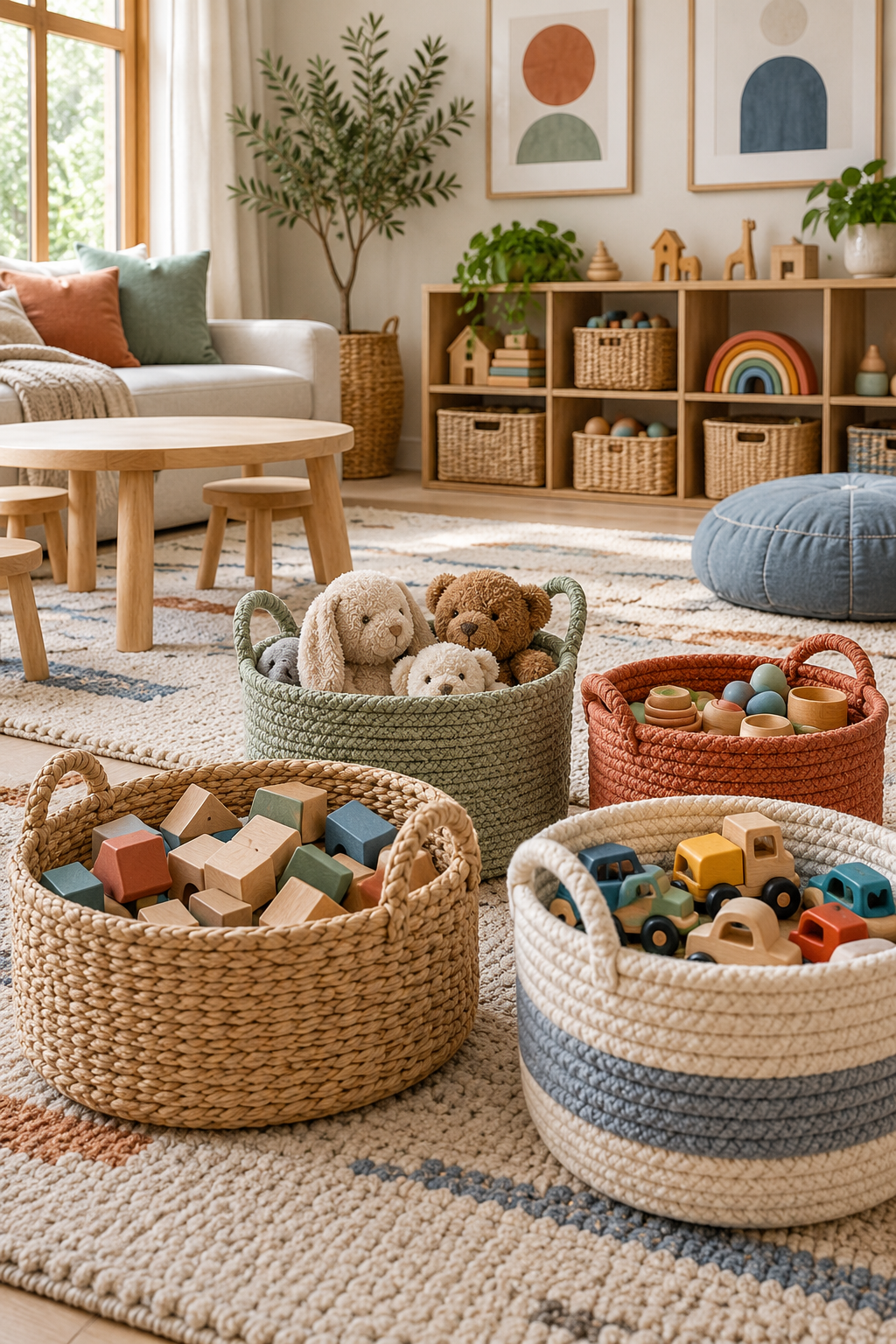 Choose Baskets Children Can Carry in a stylish organized playroom