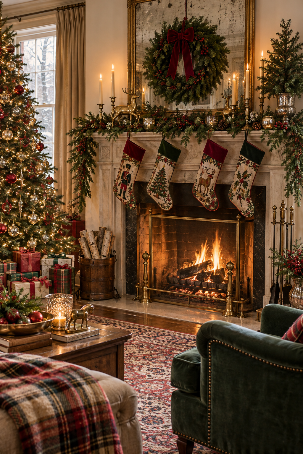 Hang Needlepoint Stockings by the Fireplace
