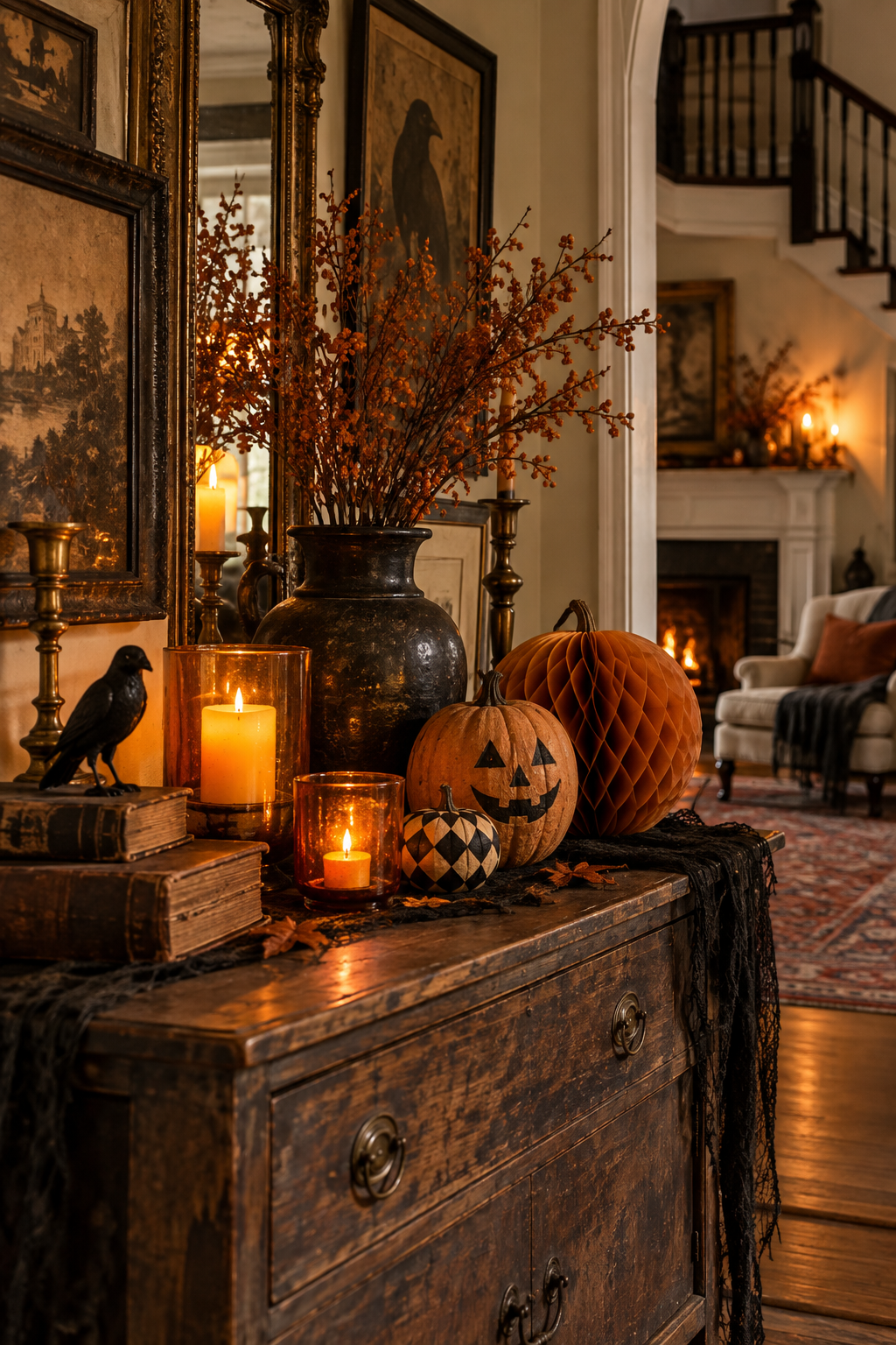 Create an Amber Glass Candle Group styled as vintage Halloween decor ideas