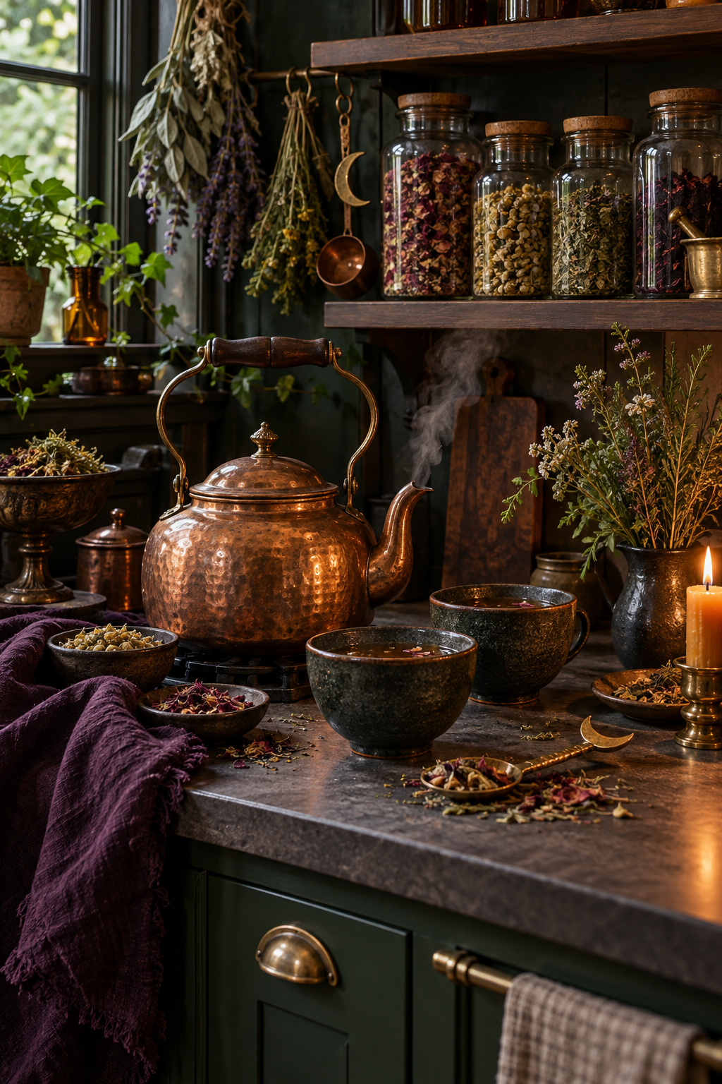 Build a Magical Tea Station styled as witchy kitchen decor ideas