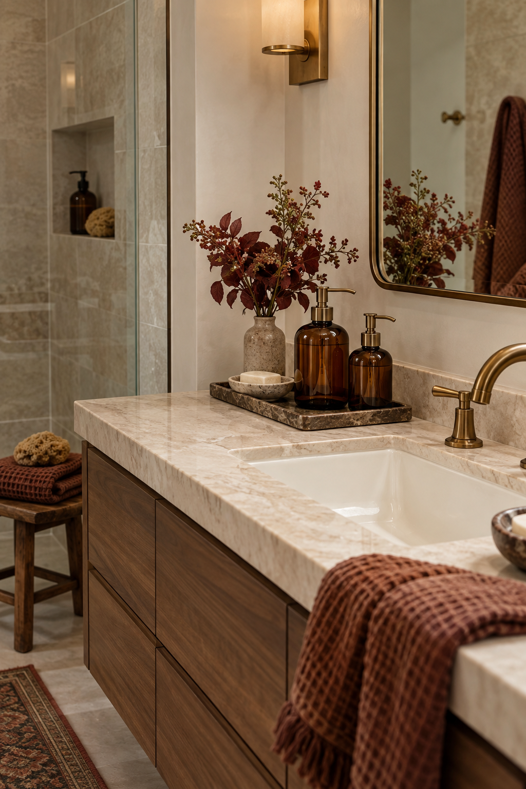 Amber glass bathroom accessories
