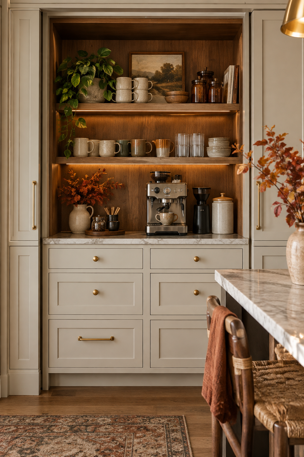 Portable fall coffee bar on a rolling cart
