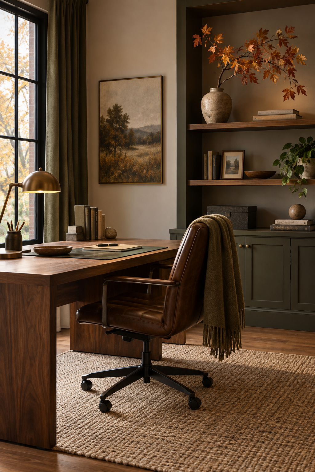 Autumn branch arrangement in home office