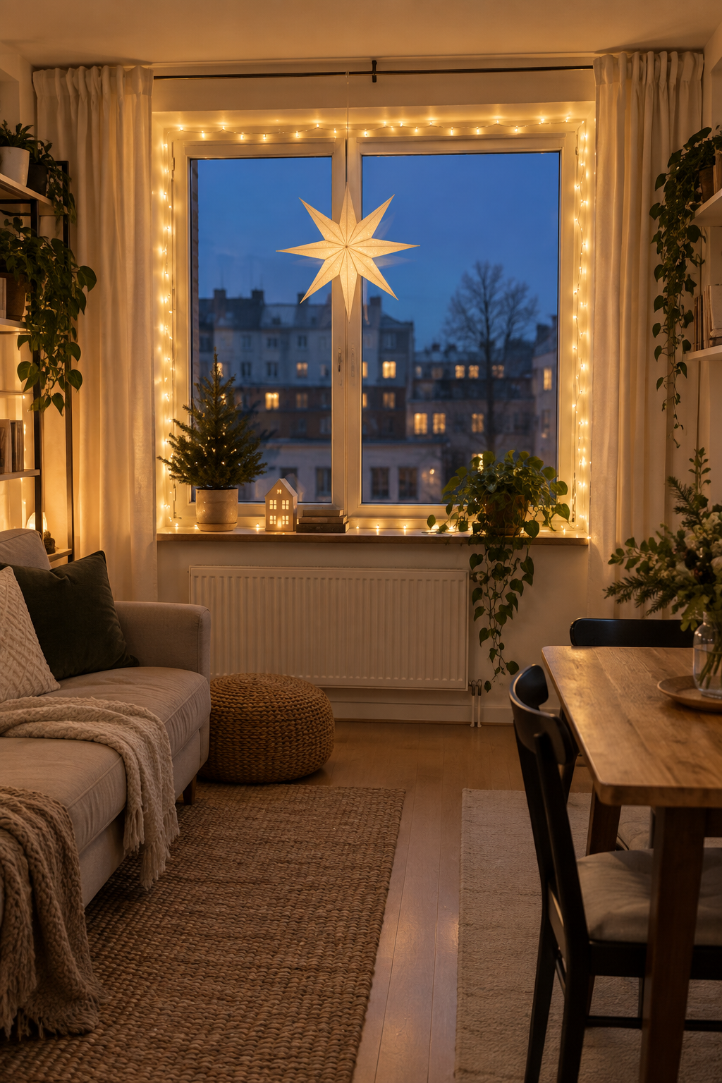 Frame an apartment window with Christmas lights
