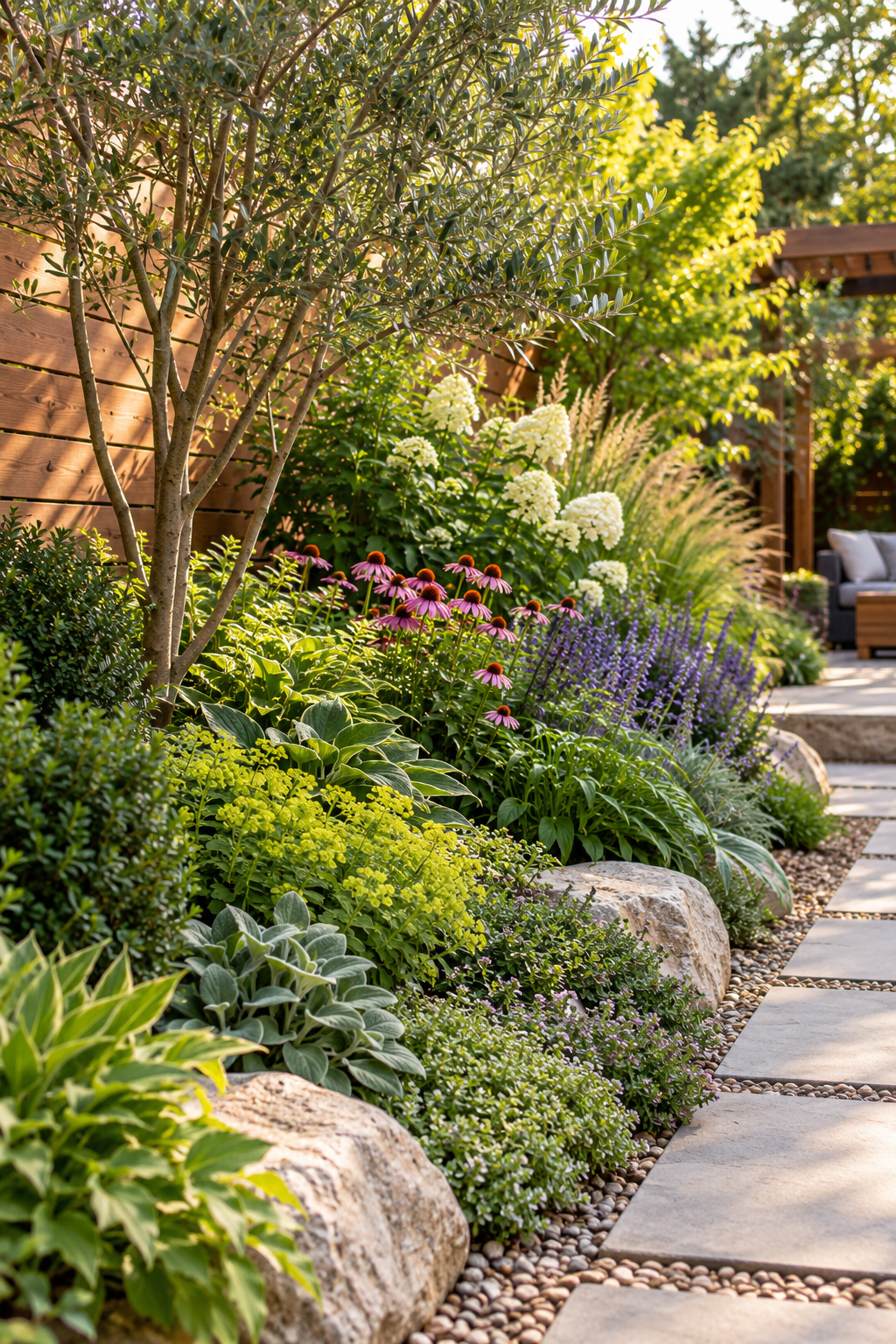 Layer Plants from Low to Tall in a small backyard garden