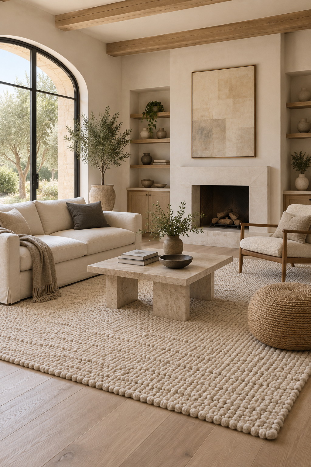 Add a Textured Wool Rug under Simple Furniture