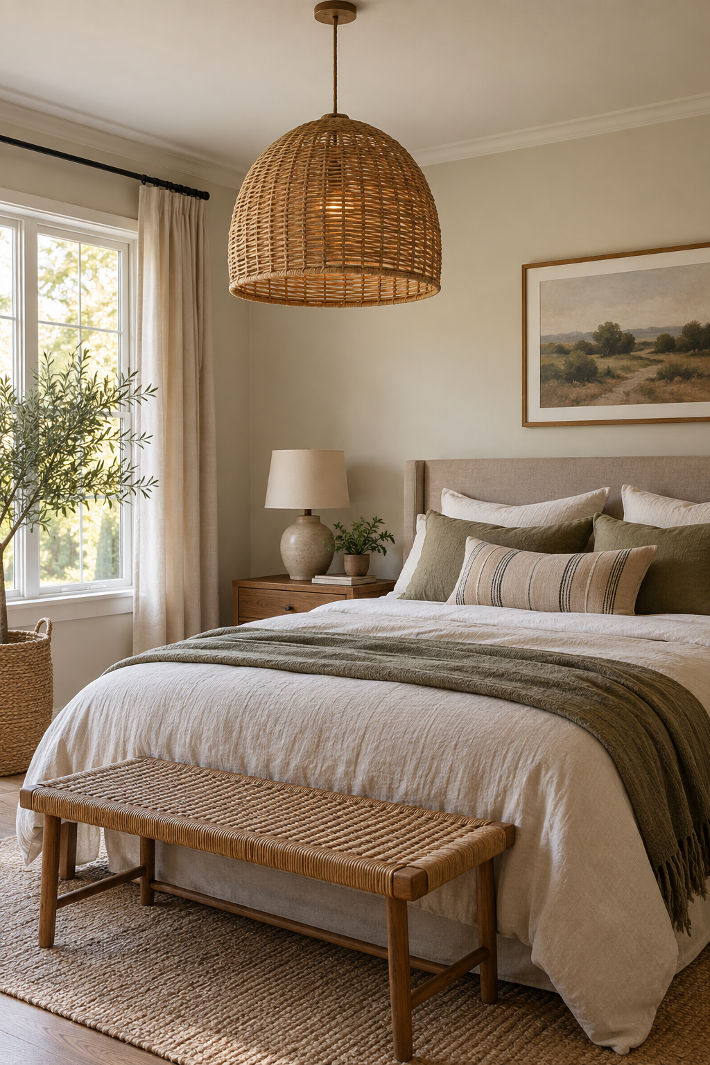 Add a Basket Pendant to a Cozy Bedroom
