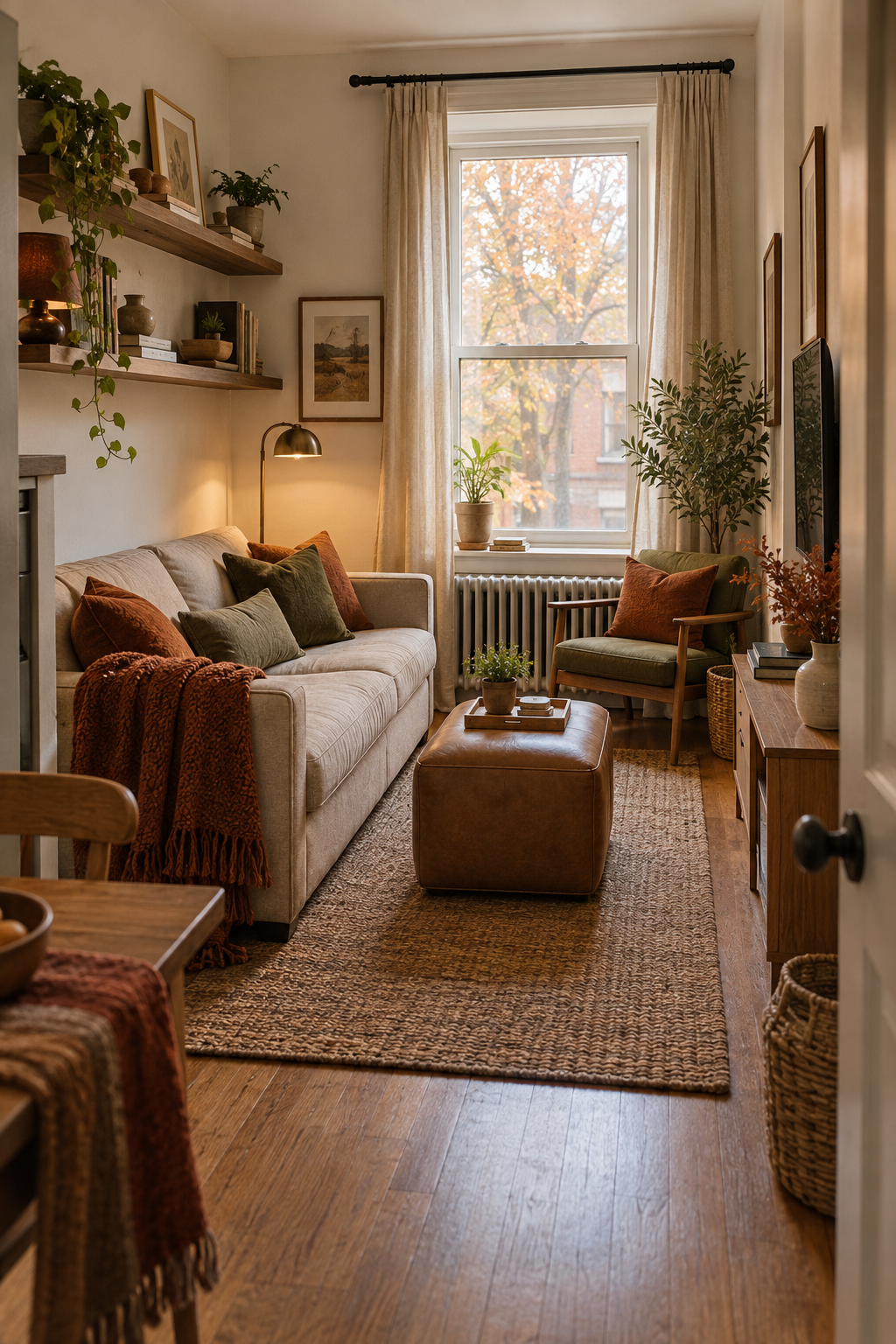 Tiny cozy fall apartment living room