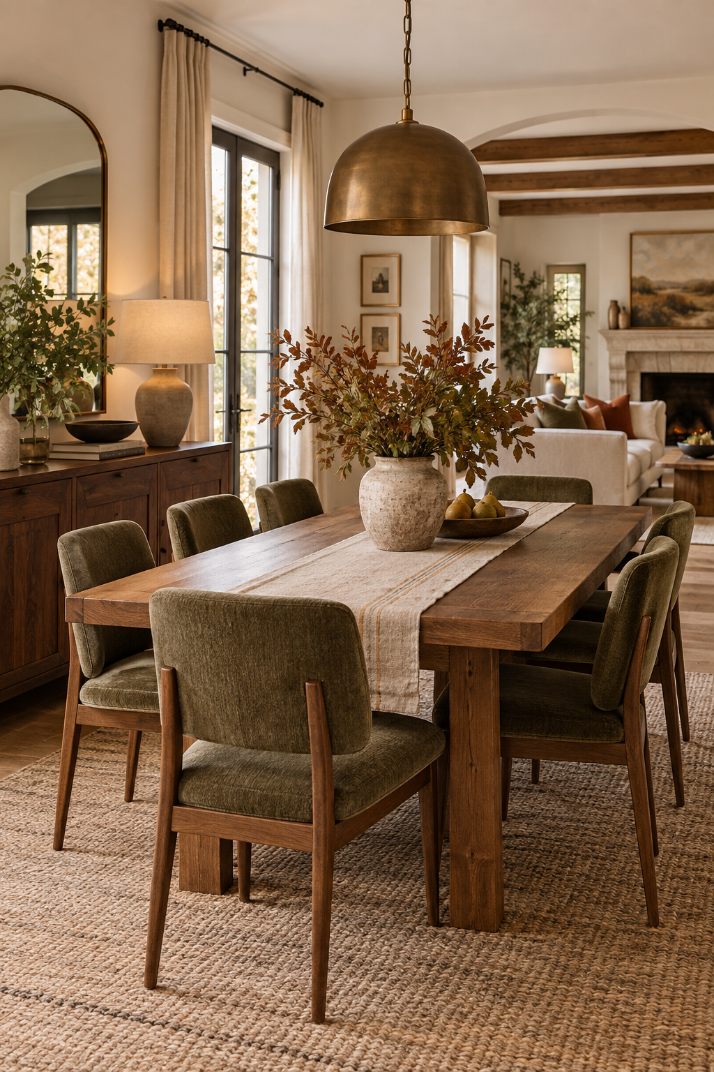 Connected open plan fall dining area