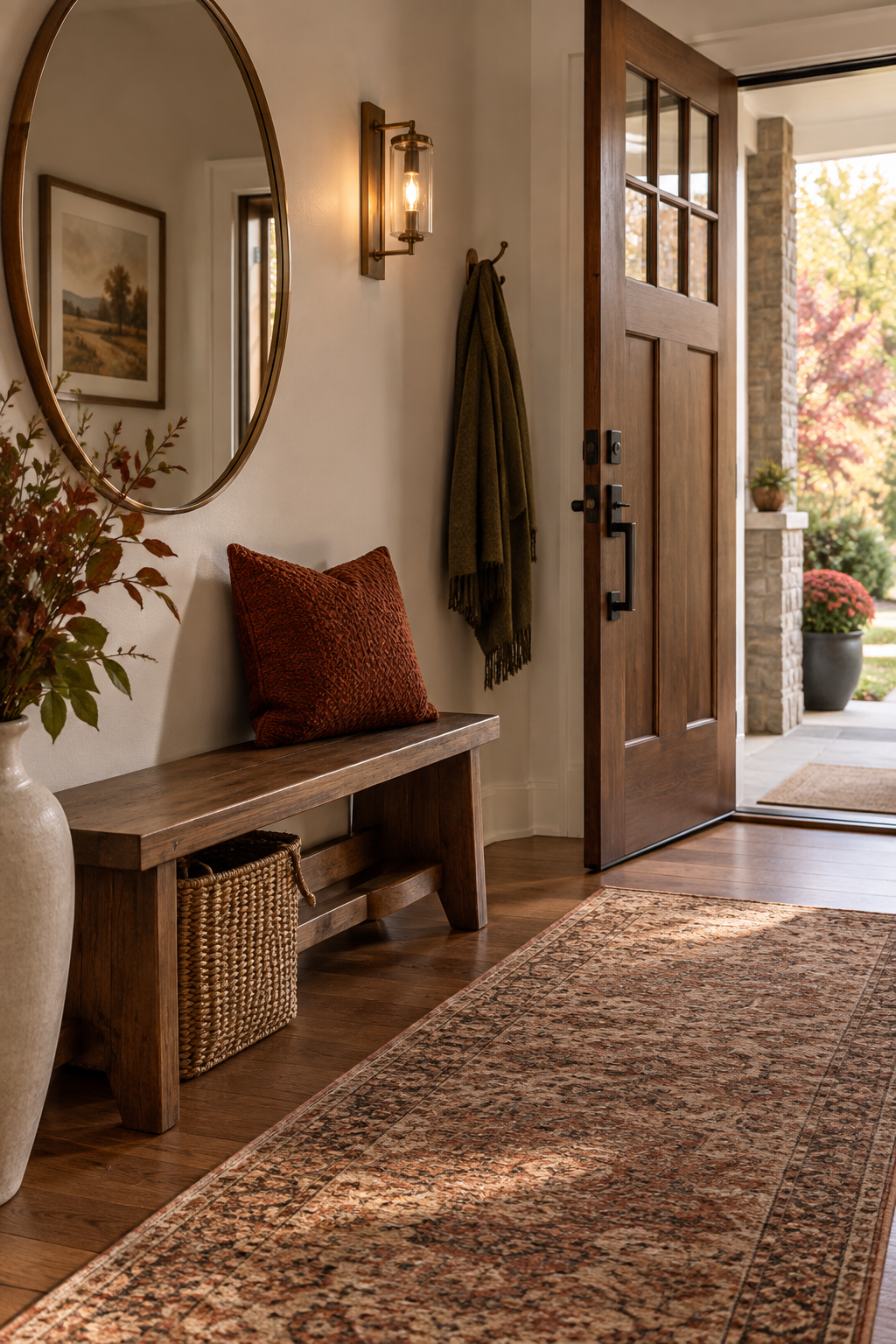 Entry bench with one autumn cushion
