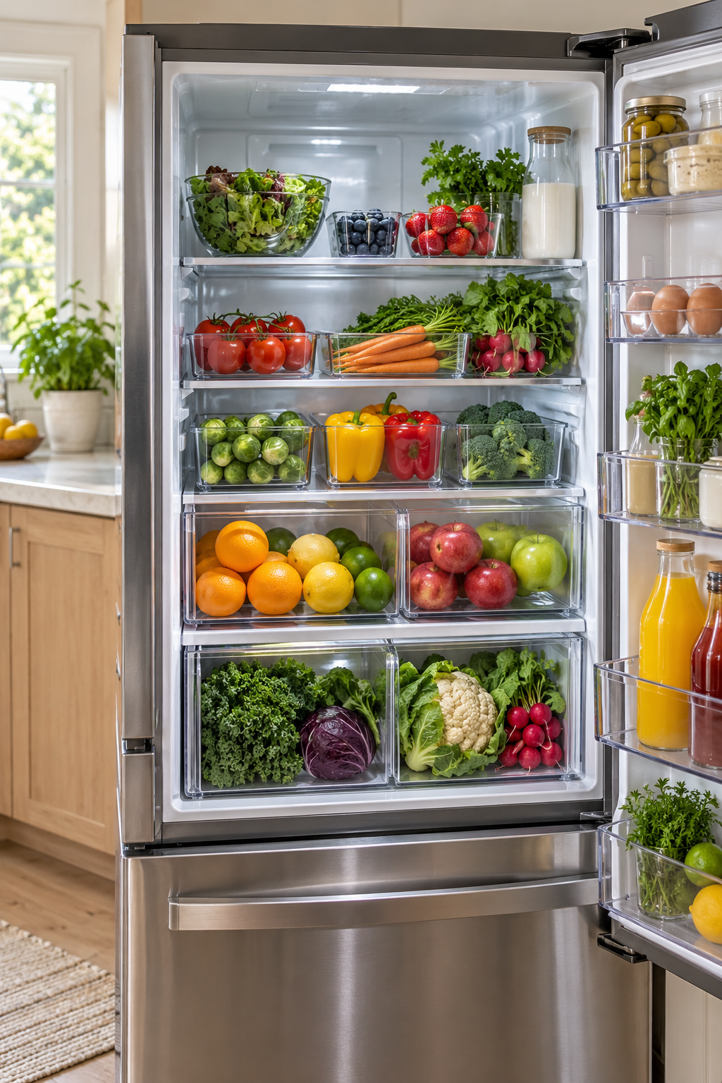 Store Produce Where You Can See It in a clean organized refrigerator