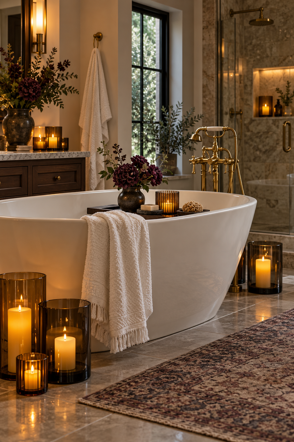 Create a Candlelit Tub Surround styled as Halloween bathroom decor ideas