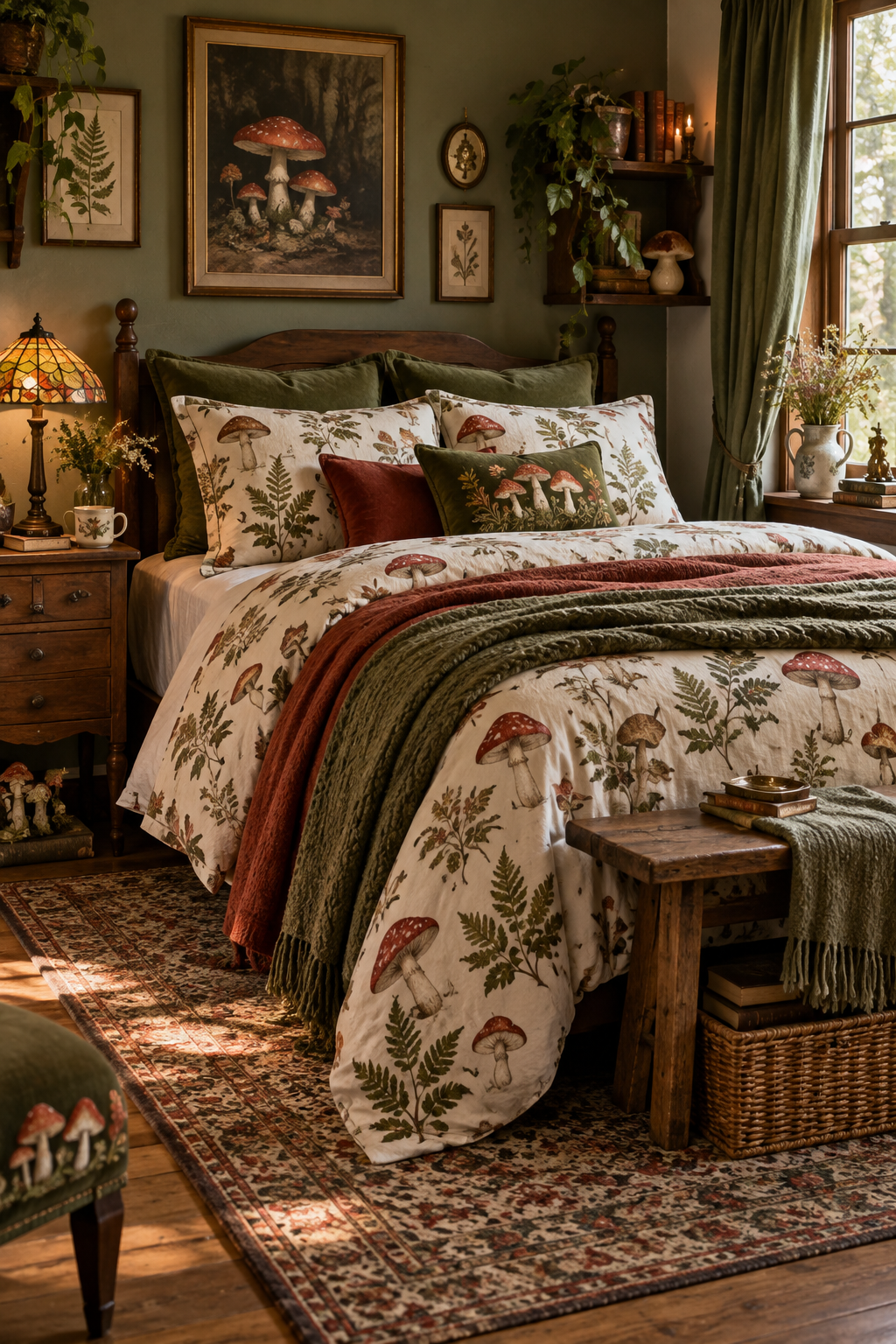 Add Mushroom Motif Bedding to a Cozy Bedroom