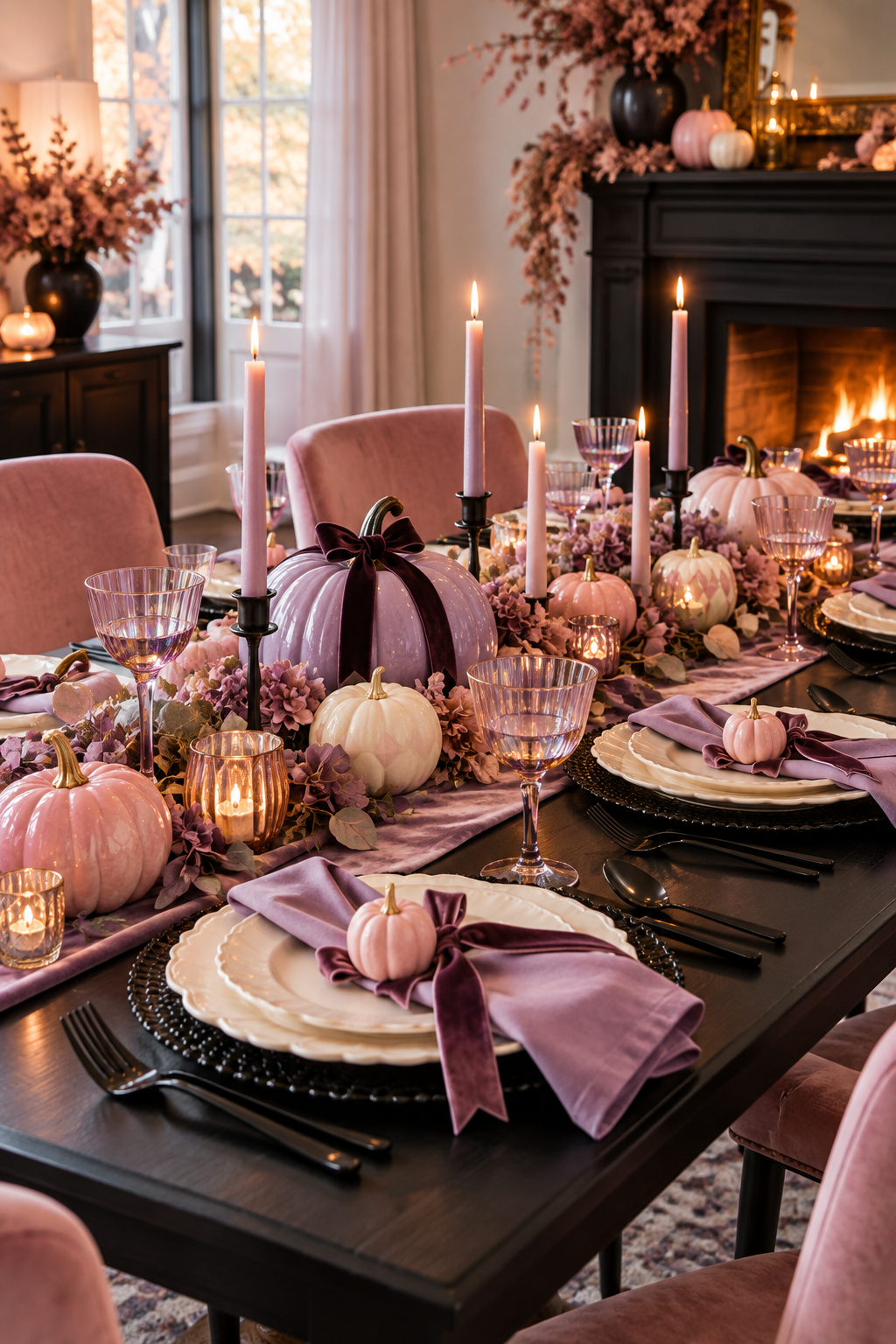 Create a Lavender-and-Pink Tablescape styled as pink Halloween decor ideas
