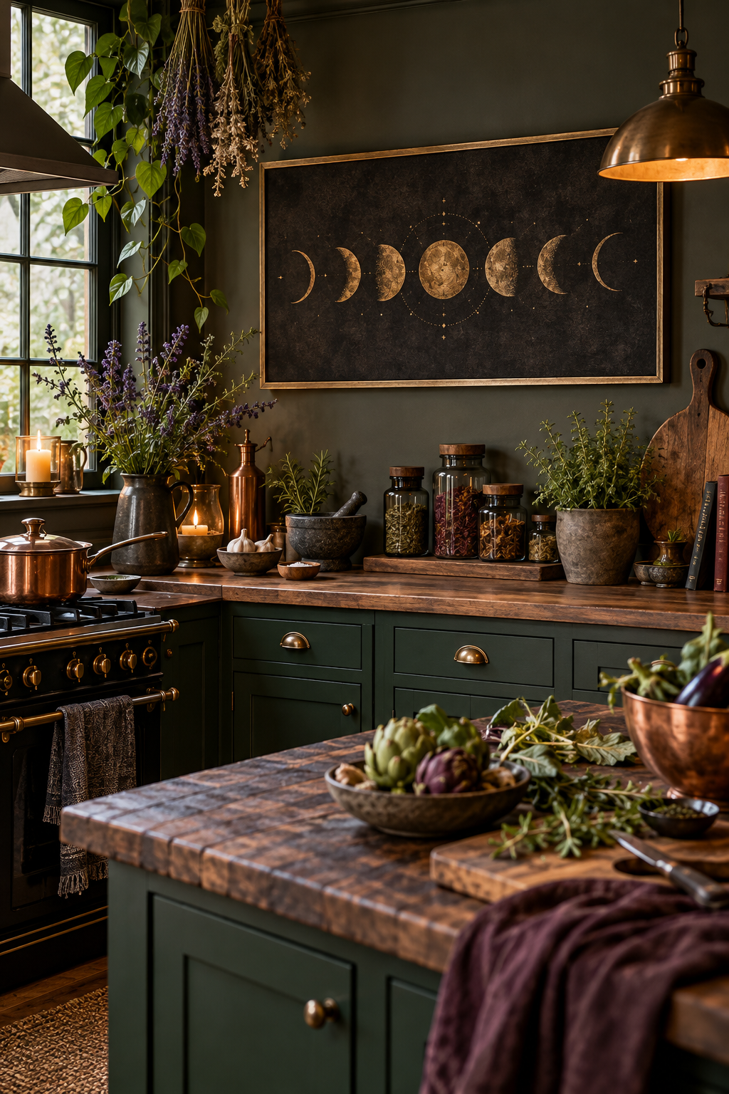 Add Moon-Phase Kitchen Art styled as witchy kitchen decor ideas