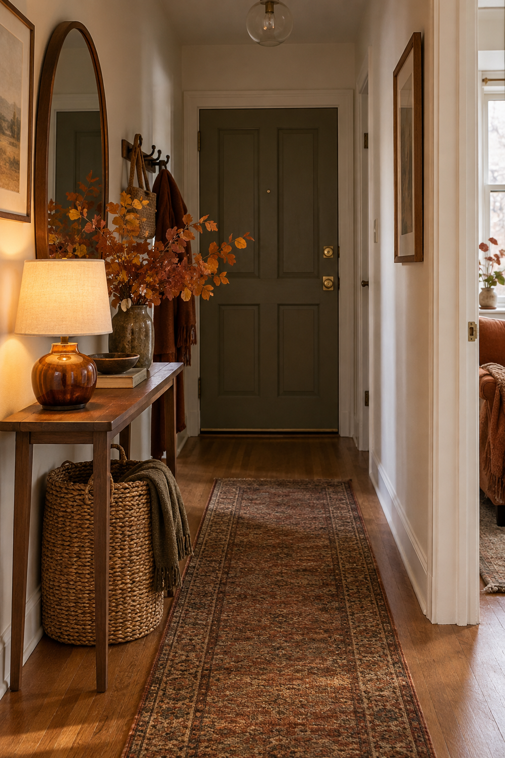 Layered cozy fall apartment bedroom