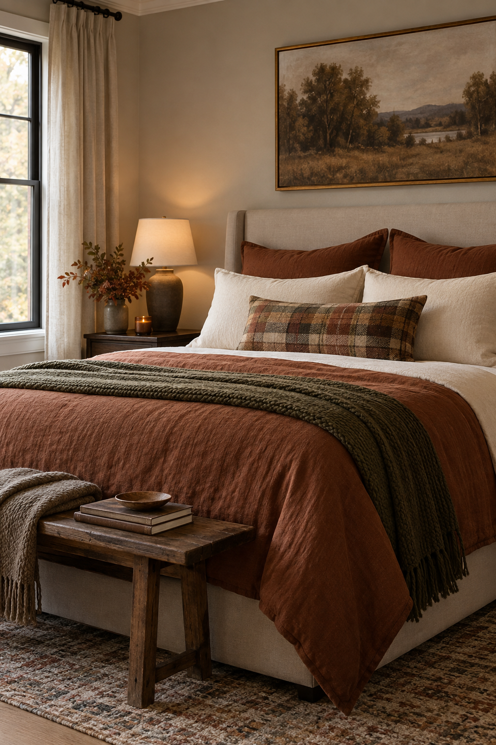 Single plaid accent in fall bedroom