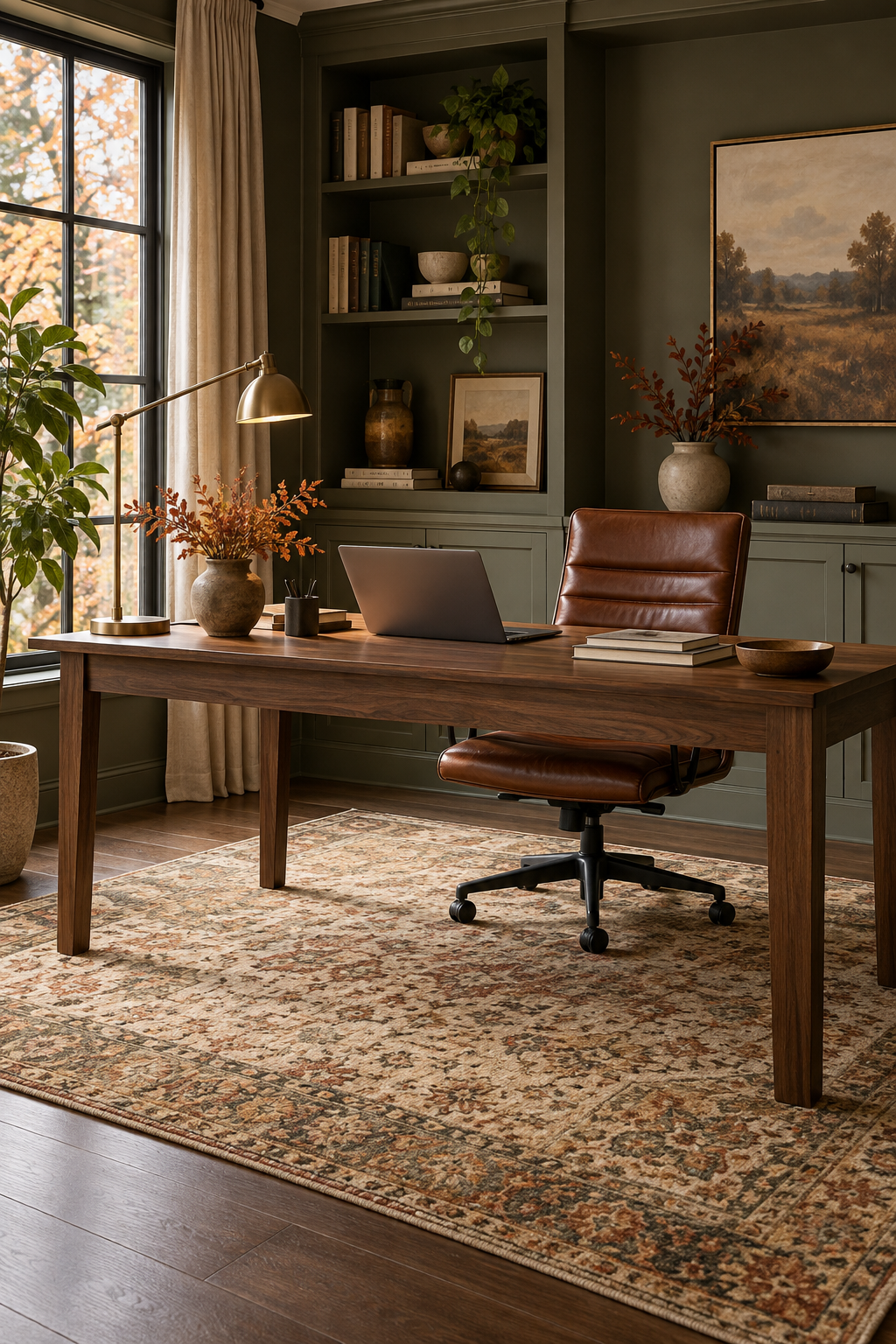 Low pile autumn rug in home office