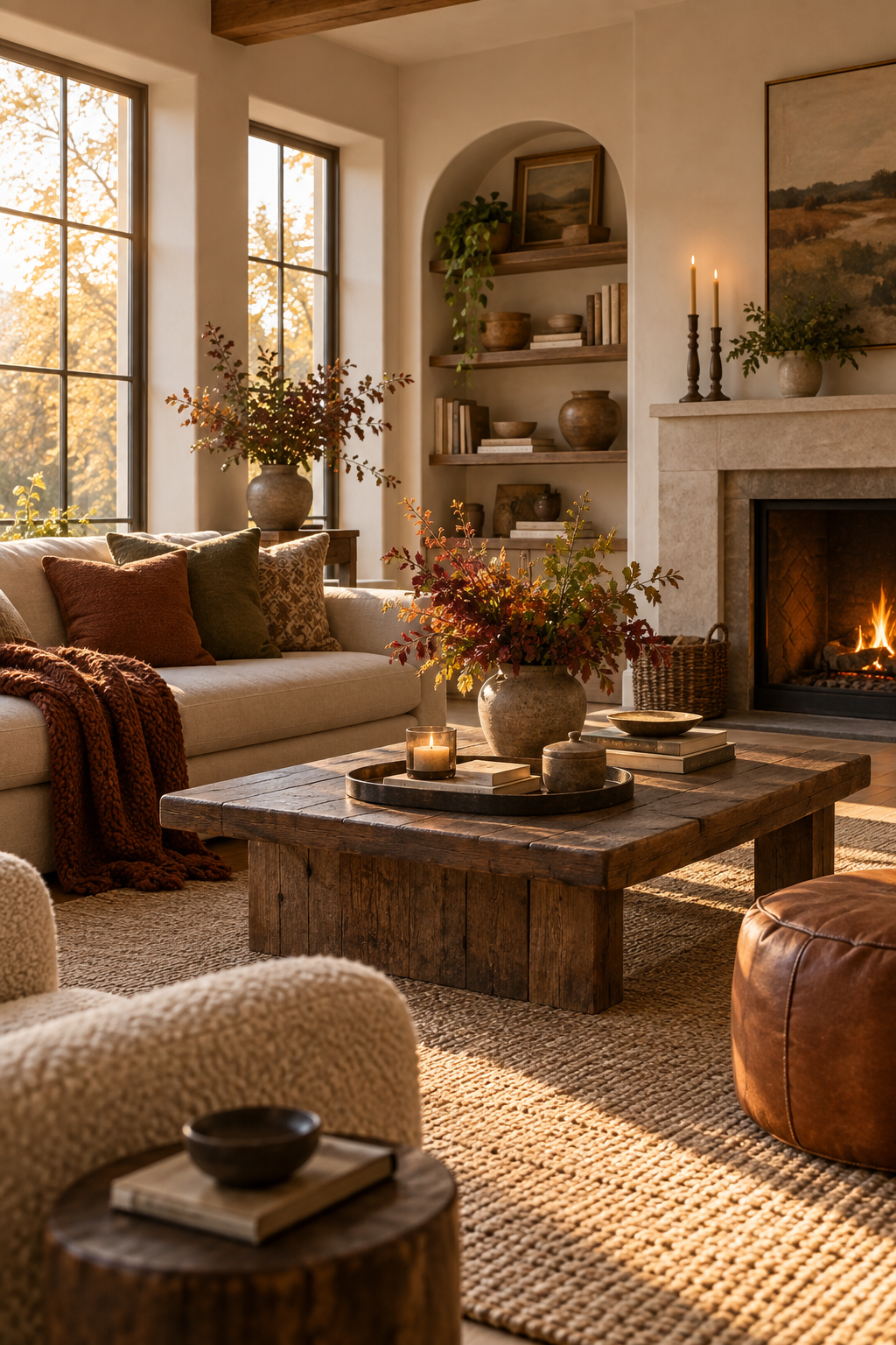 Olive green and rust living room