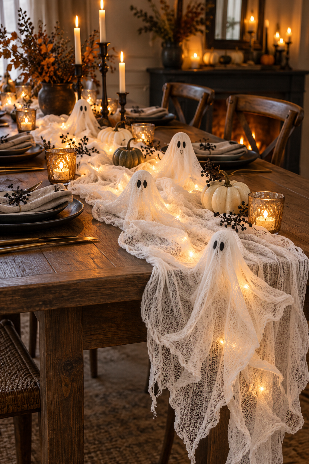 Create a Ghostly Table Runner styled as DIY ghost decor ideas