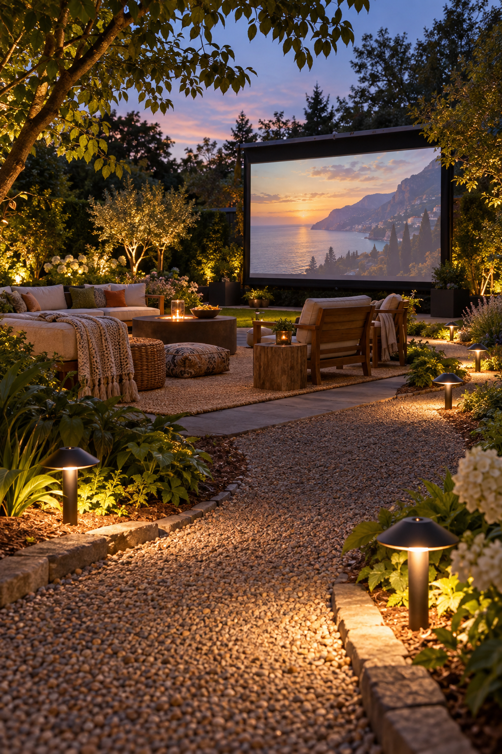 Mark Walkways with Solar Lanterns for a magical garden movie night