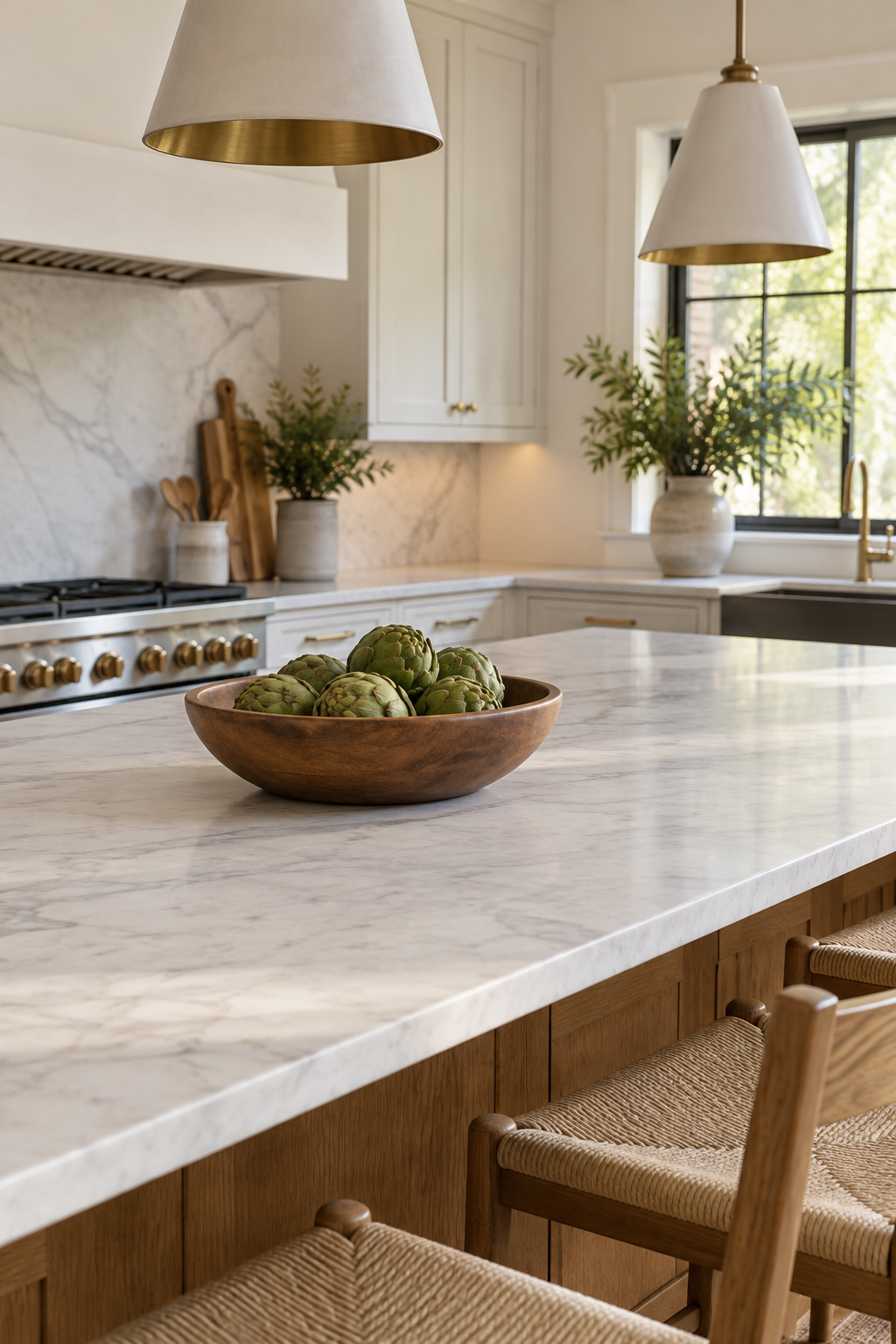Use a Low Wooden Bowl on the Island