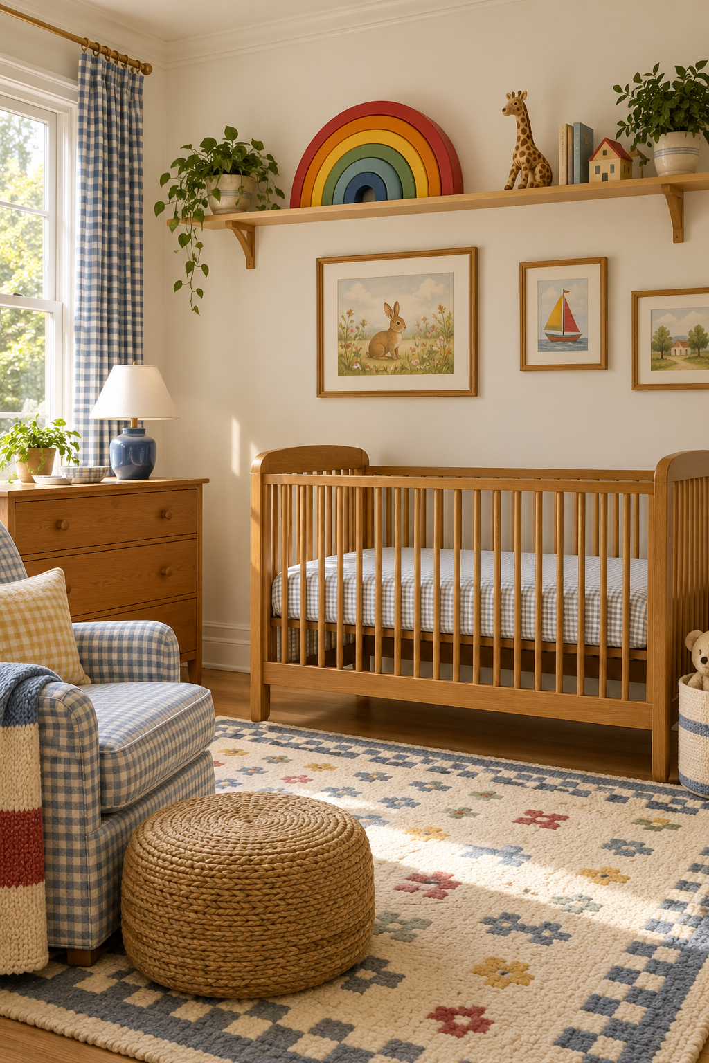 Bring in a Rainbow Stacking Toy Display in a nostalgic 90s-inspired nursery