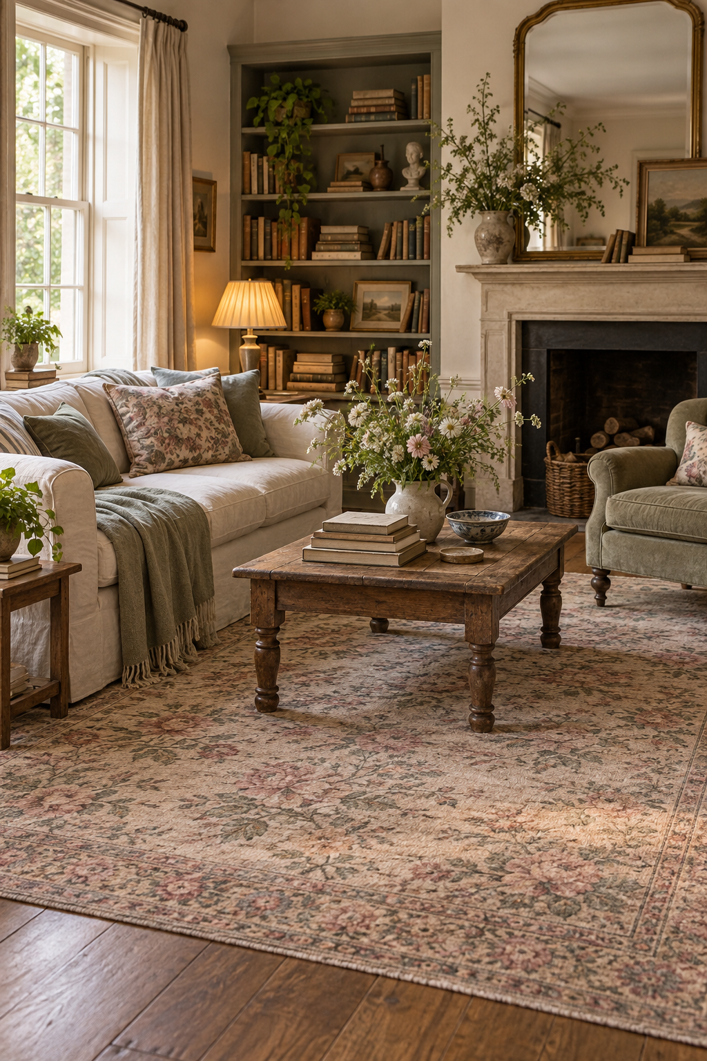 Layer a Faded Floral Rug