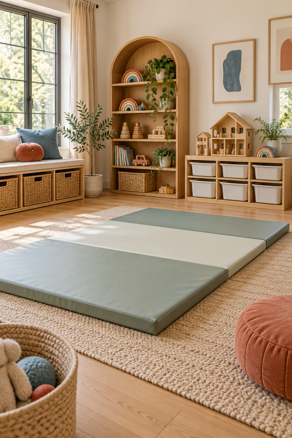Add a Soft Tumbling Mat in a stylish screen-free playroom