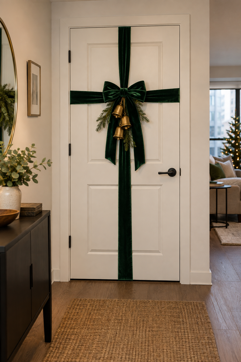 Decorate apartment doors with removable Christmas accents
