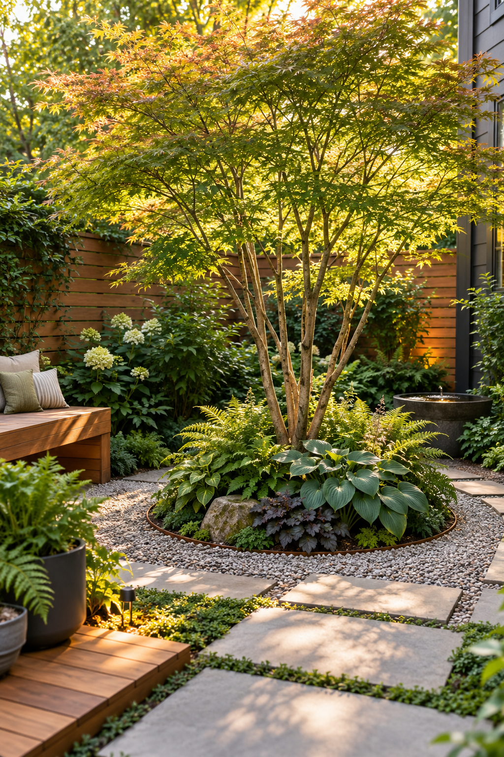 Add a Compact Multi-Stem Tree in a small backyard garden