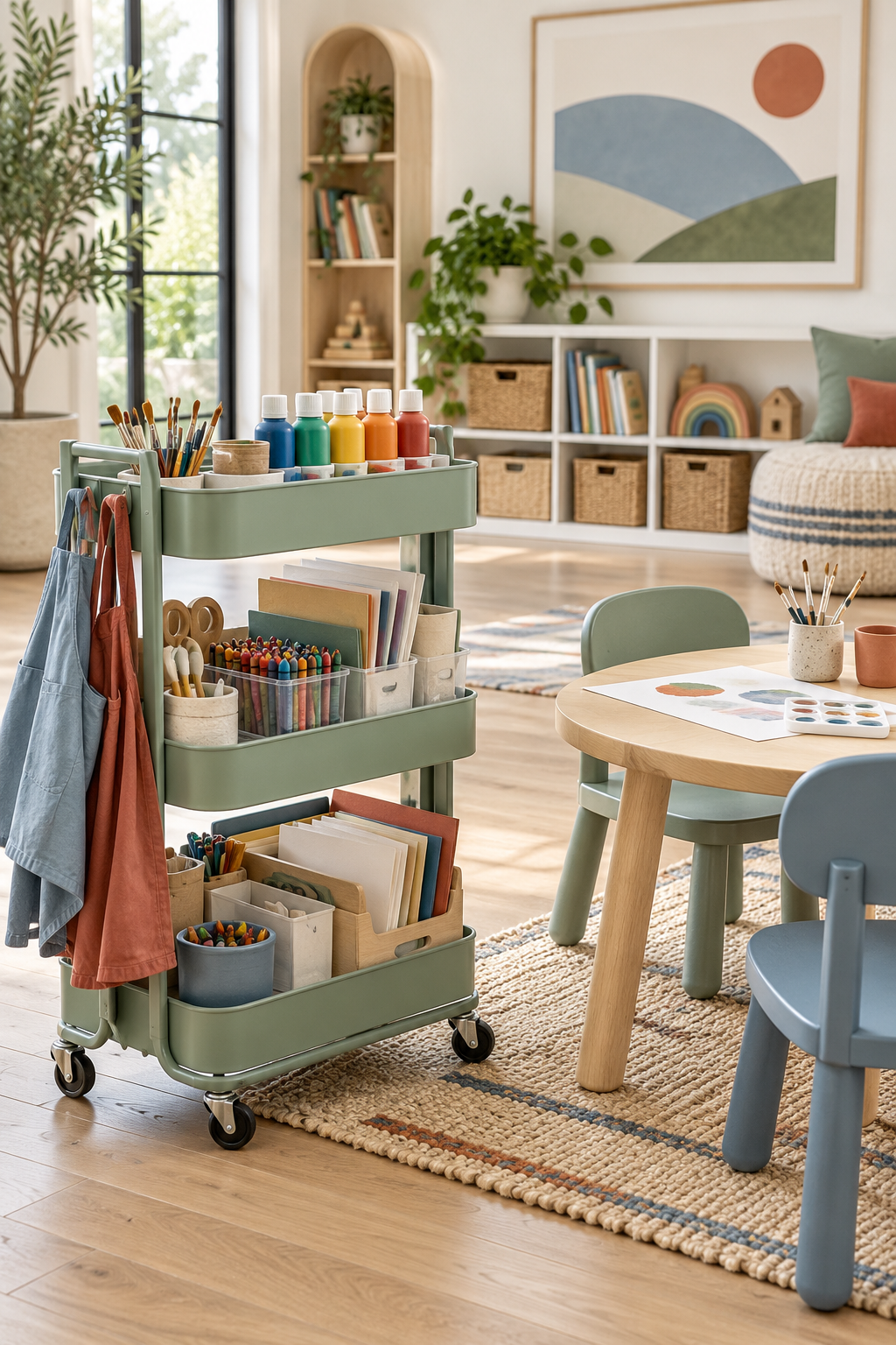 Store Art Supplies in a Mobile Cart in a stylish organized playroom