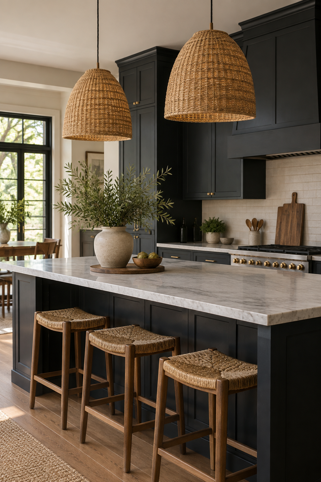 Mix Woven Shades with Dark Cabinetry
