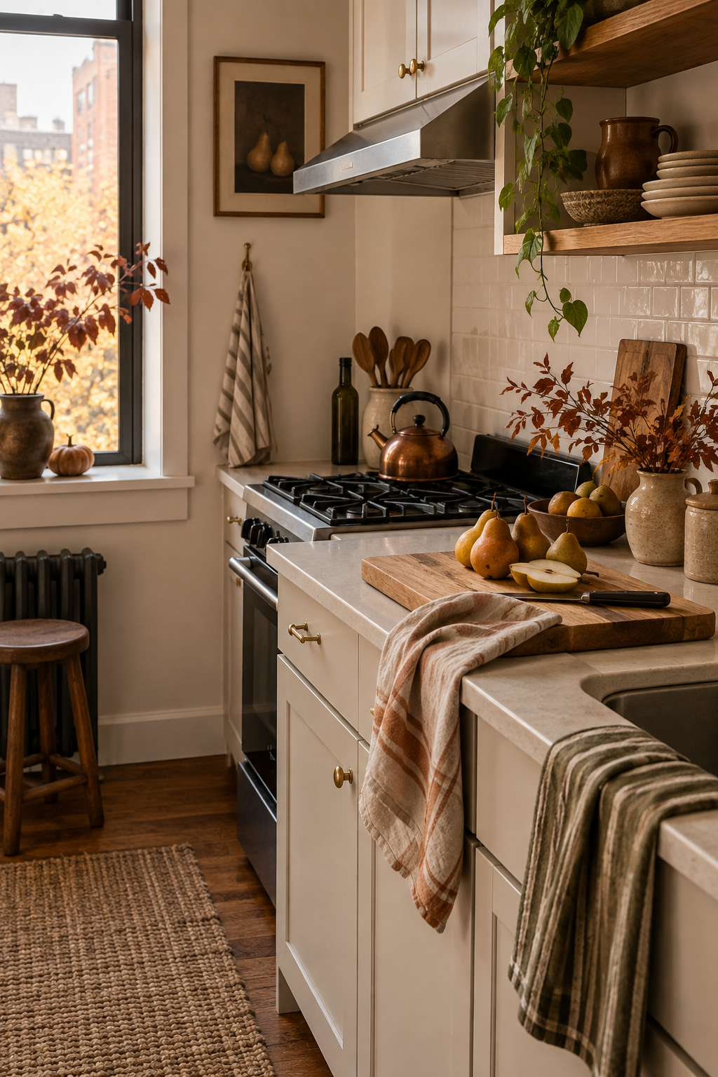 Simple fall decor on a small kitchen counter