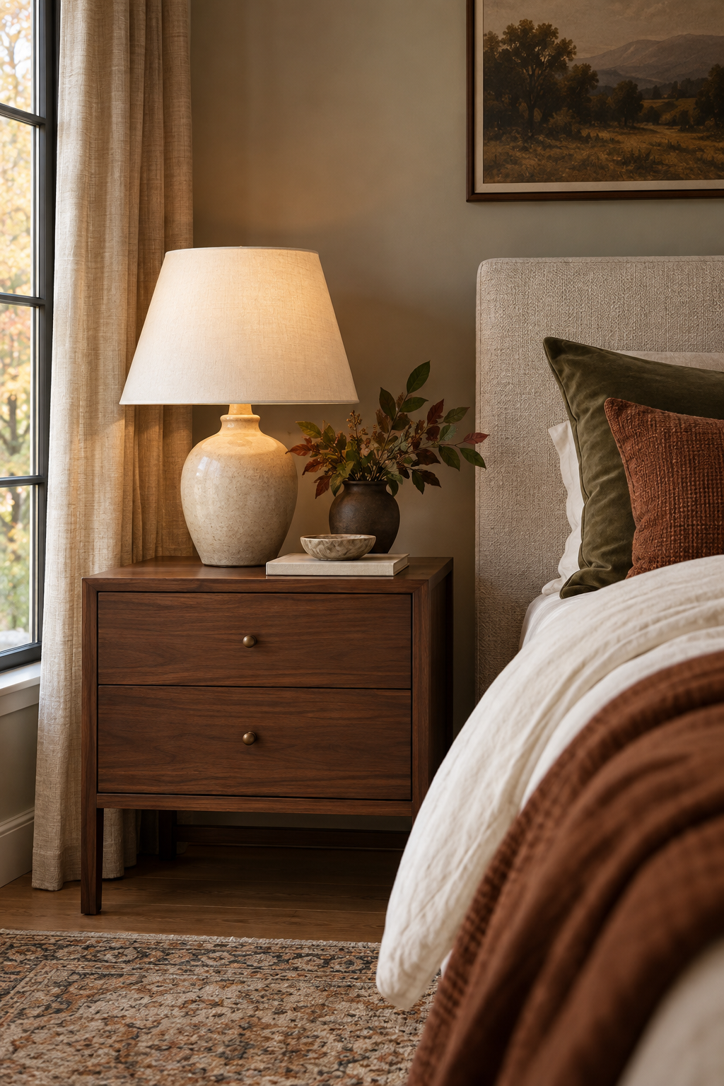 Natural wood bedside table for fall