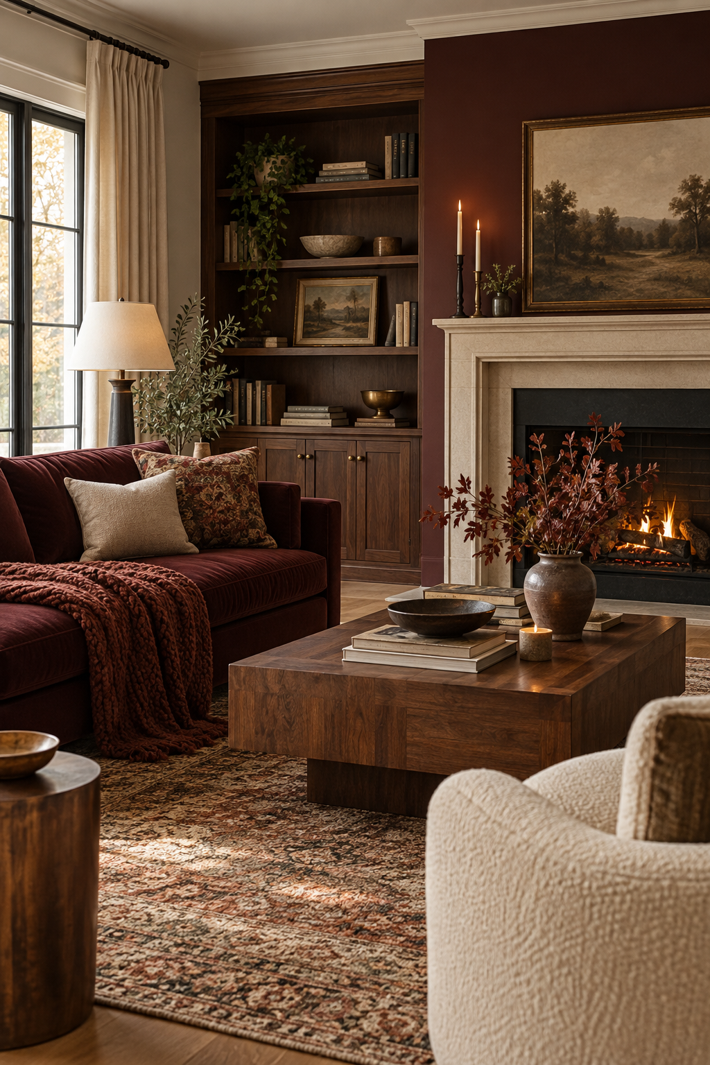 Burnt orange accent chair in fall living room