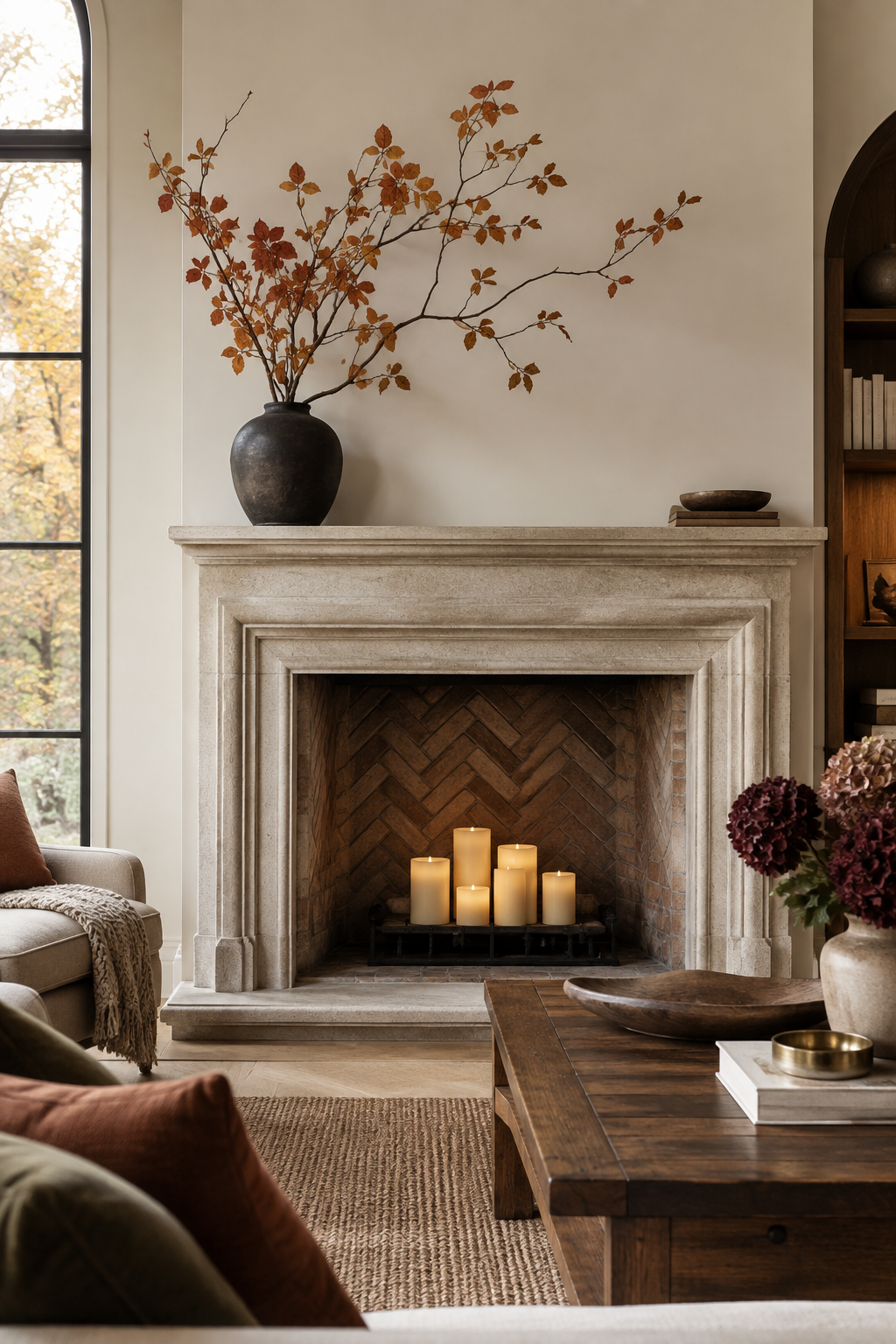 Minimal fall mantel with sculptural branch