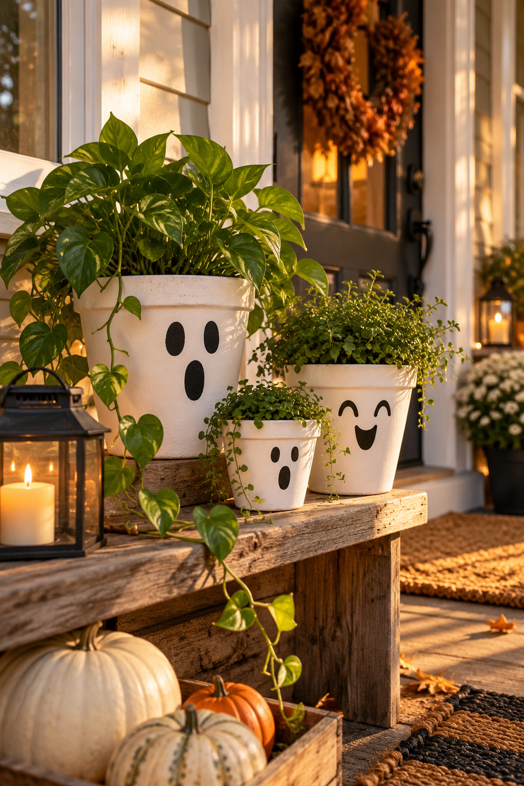Paint Friendly Ghost Plant Pots styled as DIY ghost decor ideas