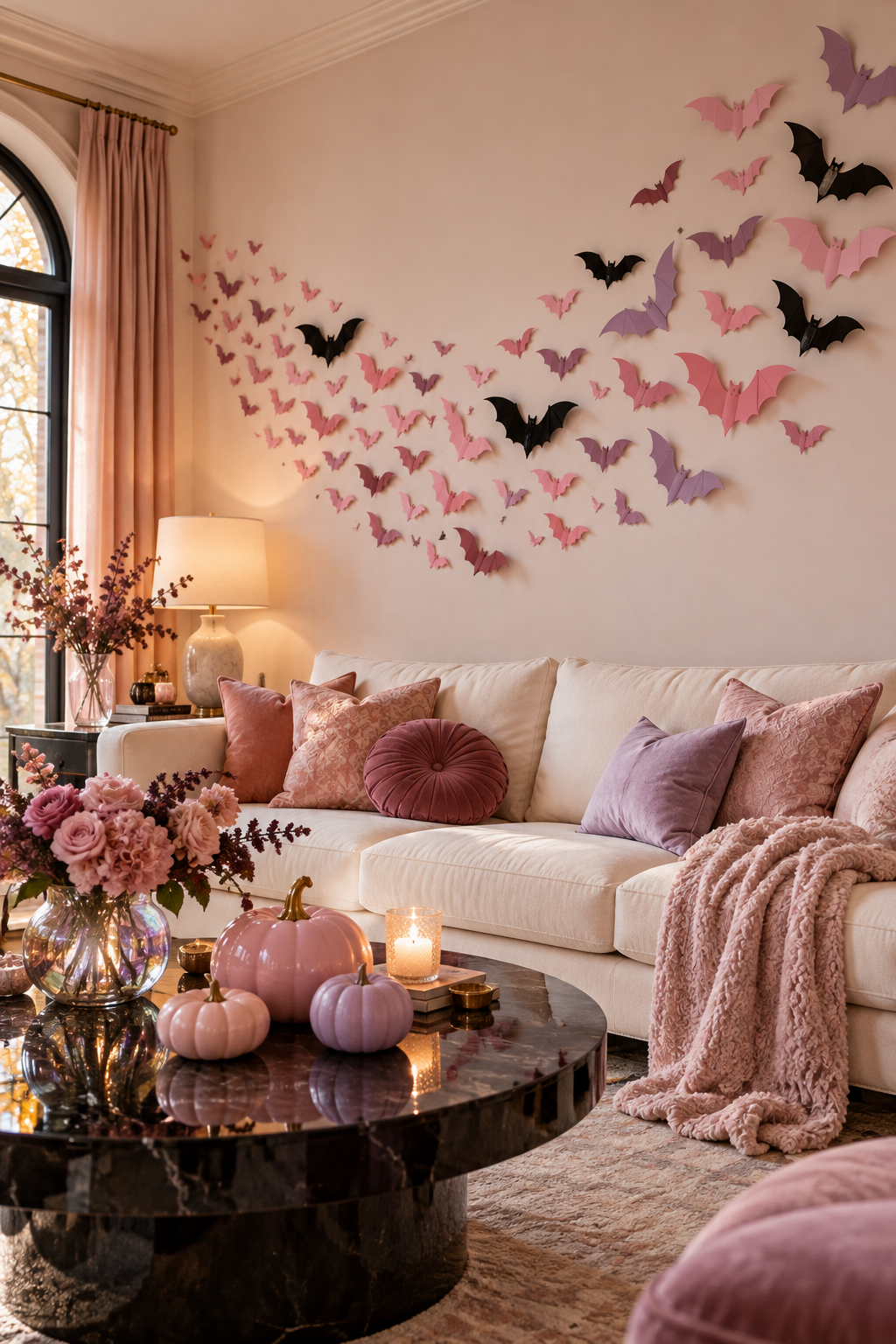Make a Pink Bat Wall styled as pink Halloween decor ideas