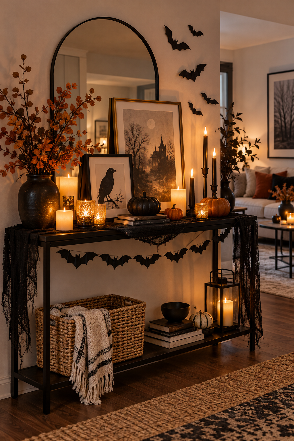 Make a Battery-Candle Mantel Substitute styled as Halloween apartment decor ideas
