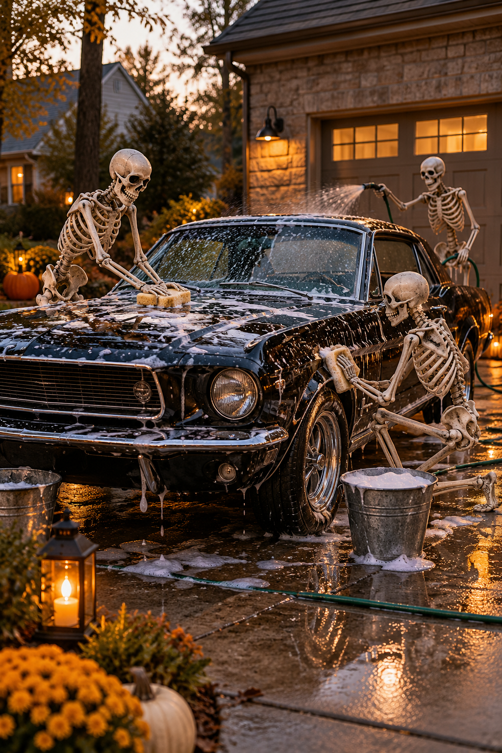 Stage a Skeleton Car Wash styled as skeleton yard display ideas