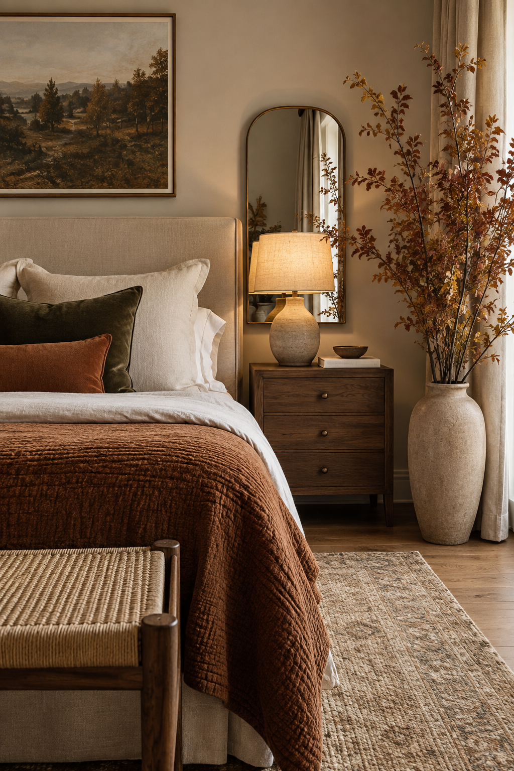 Dried autumn branches in bedroom vase