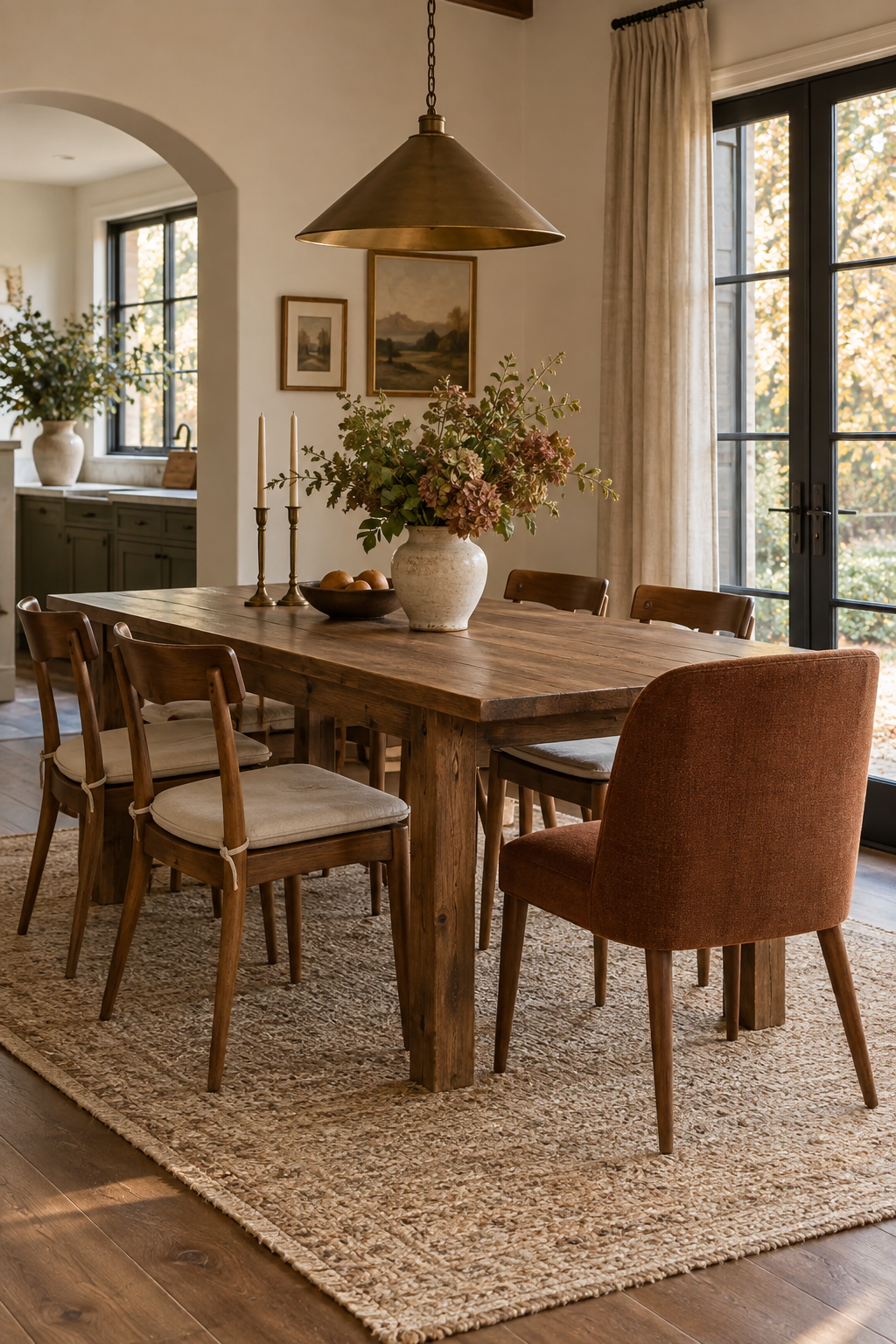 Comfortable chairs in a cozy fall dining room