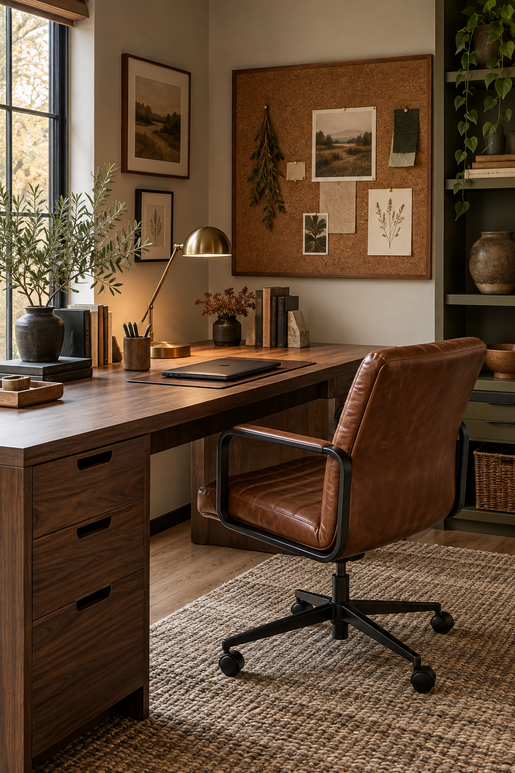 Cinnamon and caramel home office accents